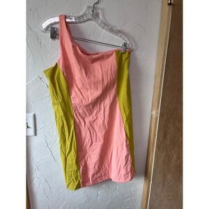 Outdoor Voices Colorblock One Shoulder Mini Dress Women's XL Pink Yellow